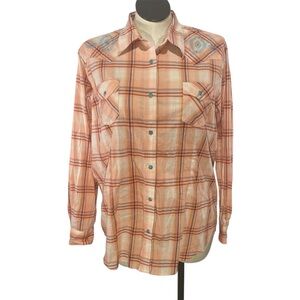 Women's Wrangler Retro Embroidered  Western Snap Plaid Shirt XXL